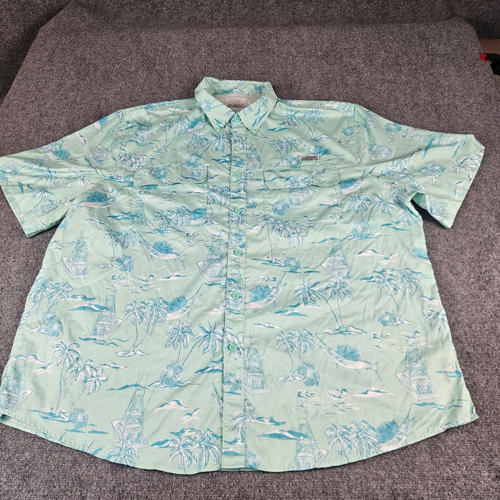 Ocean &‎ Coast Mens 2X Fishing Vacation Shirt Tropical Marlin Palm Tree Green